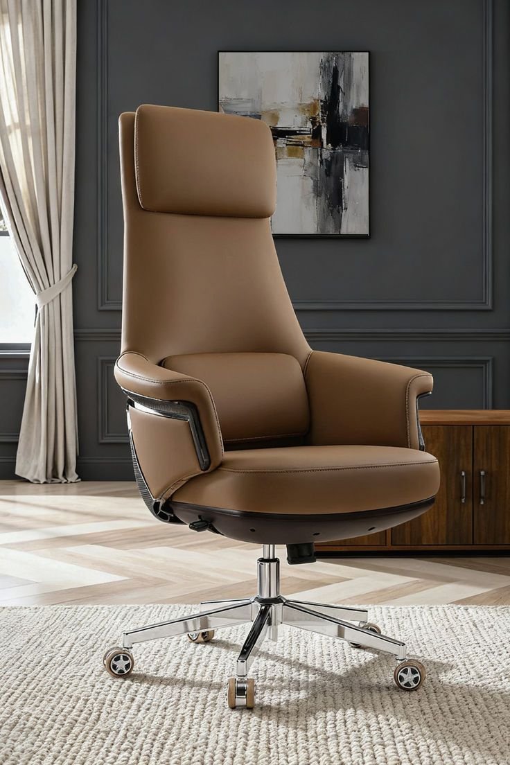 Modern Brown leather with extra back support & head rest boss chair